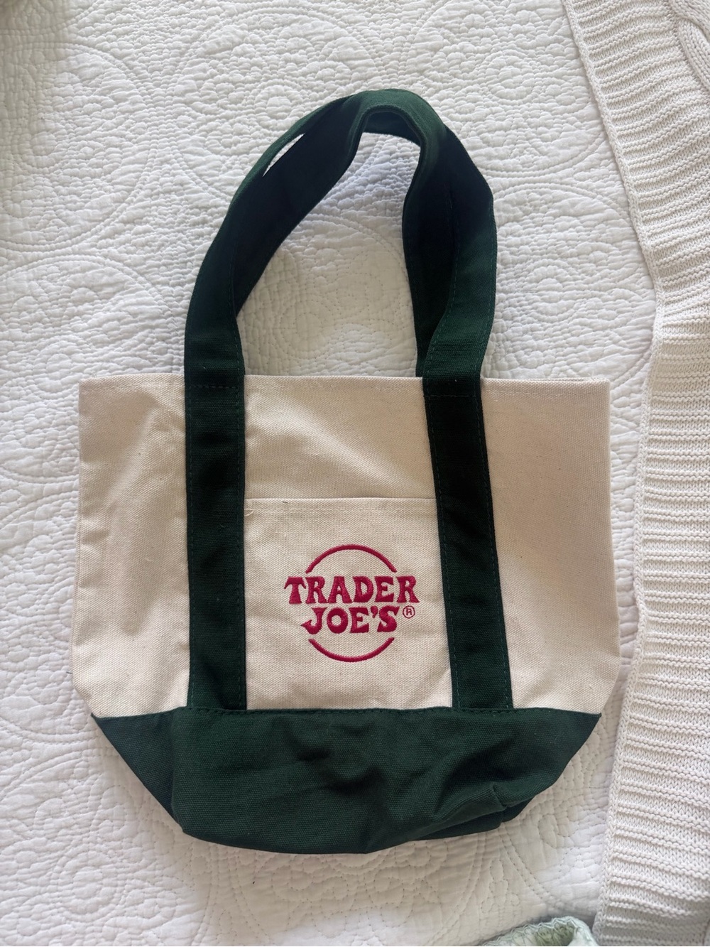 Trader Joe's MINI Canvas Tote with Dark Green Accents